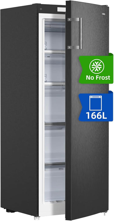 CHiQ Congelador Vertical No frost 166L,FSD166NE4E, Cajones XL, Control de Temperatura Electrónico, Puertas Reversibles, Silencioso, Ice Box, Color Inox Negro, Clase Energética E